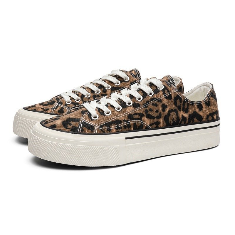 画像3: Unisex Leopard & Black Canvas Platform Lace-Up Sneakers ユニセックス男女兼用レオパード＆ブラックレースアッププラットフォームスニーカー (3)