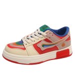 画像1: 25 Pop color Rainbow smile graphic leather lace-up sneakers 男女兼用ユニセックスポップカラー レインボースマイル ニコちゃん グラフィックレースアップレザースニーカー (1)