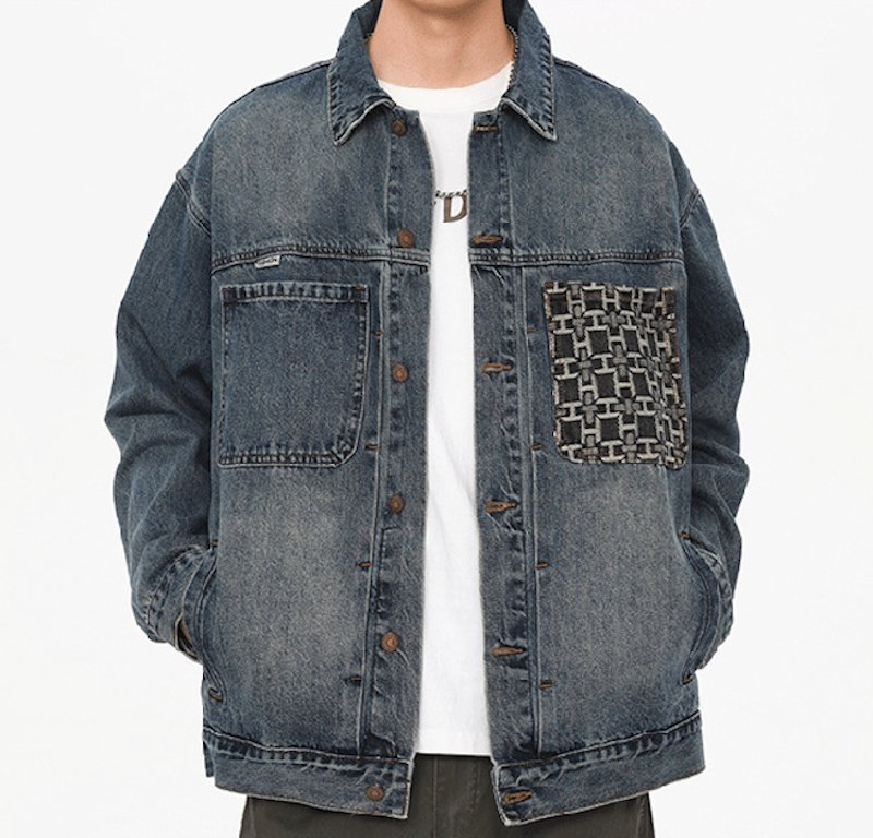 画像2: Denim Jacket with Pocket H-Point Detail Jacket blouson  ユニセックス男女兼用 ポケットHポイントデニムGジャンジャケットブルゾン (2)