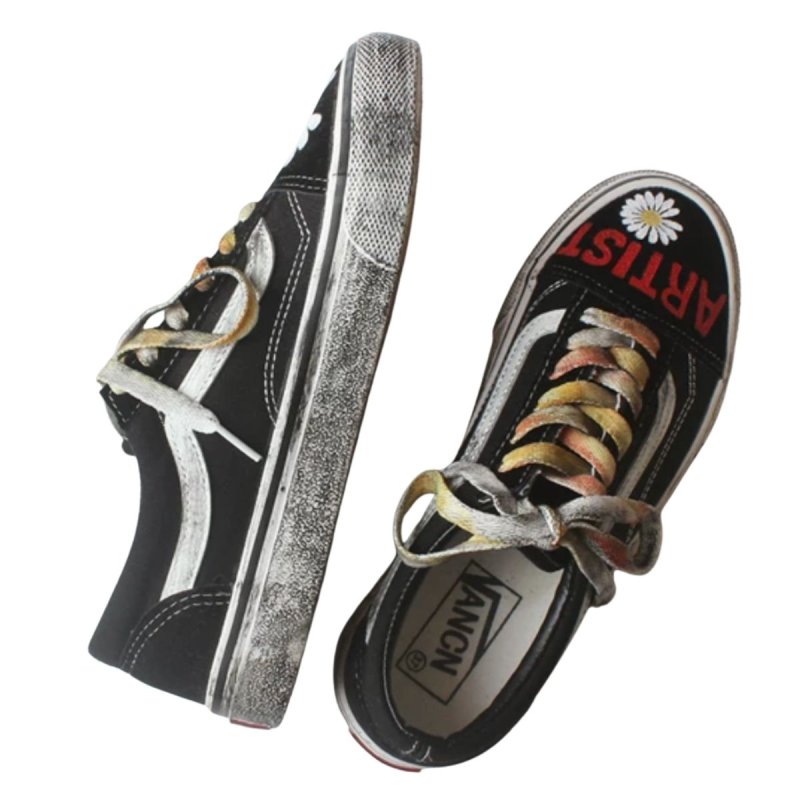 画像2: Unisex Daisy Artist hand-painted lace-up canvas sneakers 男女兼用 ユニセックス キャンバ ス落書き風 デイジー フラワー ペイントレースアップ スニーカー (2)