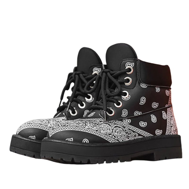 画像3: Paisley-pattern high-top platform combat boots　男女兼用ユニセックスレザーペイズリーバンダナ柄プラットフォームハイカットマーティンブーツ (3)