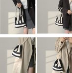 画像8: Striped Canvas Mini Tote / Shoulder / Crossbody / Pochette Bag with Pearl Shoulder Strap　パールショルダーストラップストライプキャンバスミニトートショルダークロスボディーバッグポシェットバッグ (8)