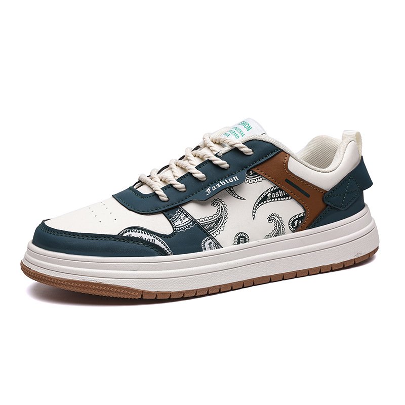 画像1: Paisley-accented leather lace-up sneakers shoes ユニセックス 男女兼用ペイズリーバンダナ柄ポイントレザー レースアップスニーカー (1)