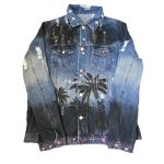 画像1: Distressed Palm Tree Print Denim Jacket blouson  ユニセックス男女兼用 ダメージパームツリープリントGジャンジャケットブルゾン (1)