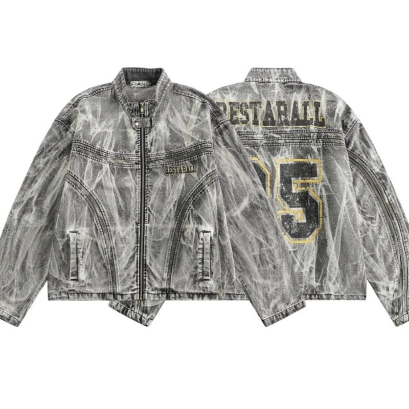 画像1: Distressed Zip-Up Denim Jacket Numbering 25 blouson  ユニセックス男女兼用 ウォッシュデニムナンバー25Gジャンジャケットブルゾン (1)