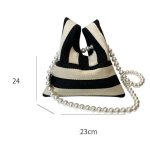 画像9: Striped Canvas Mini Tote / Shoulder / Crossbody / Pochette Bag with Pearl Shoulder Strap　パールショルダーストラップストライプキャンバスミニトートショルダークロスボディーバッグポシェットバッグ (9)