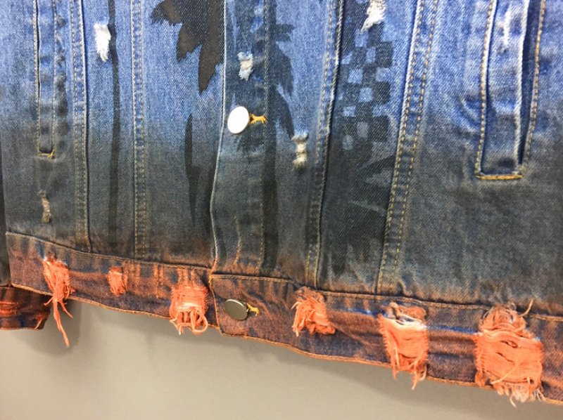 画像4: Distressed Palm Tree Print Denim Jacket blouson  ユニセックス男女兼用 ダメージパームツリープリントGジャンジャケットブルゾン (4)