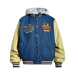 画像3:  Tigger embroidery denim leather sleeves stadium Jacket blouson  ユニセックス男女兼用 ティガー刺繍デニムレザー袖 スタジャンジャケットブルゾン (3)