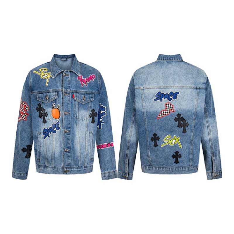 画像4: Cross-Embroidered Denim Jacket blouson  ユニセックス男女兼用 クロス刺繍Gジャンジャケットブルゾン (4)