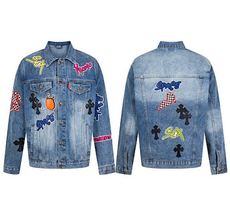 画像1: Cross-Embroidered Denim Jacket blouson  ユニセックス男女兼用 クロス刺繍Gジャンジャケットブルゾン (1)