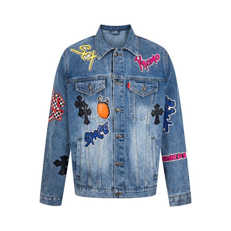 画像2: Cross-Embroidered Denim Jacket blouson  ユニセックス男女兼用 クロス刺繍Gジャンジャケットブルゾン (2)