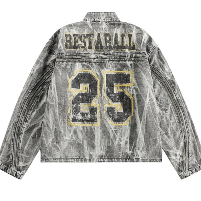 画像2: Distressed Zip-Up Denim Jacket Numbering 25 blouson  ユニセックス男女兼用 ウォッシュデニムナンバー25Gジャンジャケットブルゾン (2)