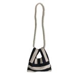 画像4: Striped Canvas Mini Tote / Shoulder / Crossbody / Pochette Bag with Pearl Shoulder Strap　パールショルダーストラップストライプキャンバスミニトートショルダークロスボディーバッグポシェットバッグ (4)