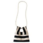 画像2: Striped Canvas Mini Tote / Shoulder / Crossbody / Pochette Bag with Pearl Shoulder Strap　パールショルダーストラップストライプキャンバスミニトートショルダークロスボディーバッグポシェットバッグ (2)
