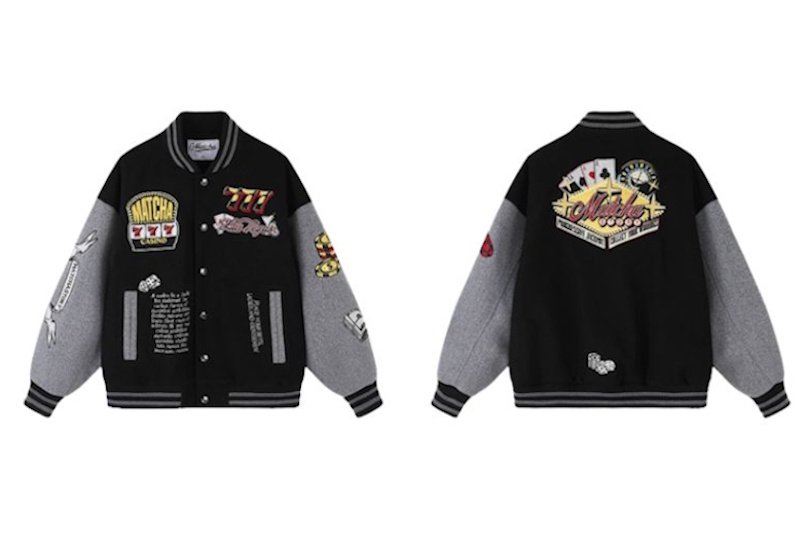 画像1: Casino-Embroidered Varsity Jacket Baseball-Style BASEBALL JACKET baseball uniform jacket blouson  ユニセックス 男女兼用 カジノ刺繍 スタジアムジャンパー スタジャンジャケット ブルゾン (1)