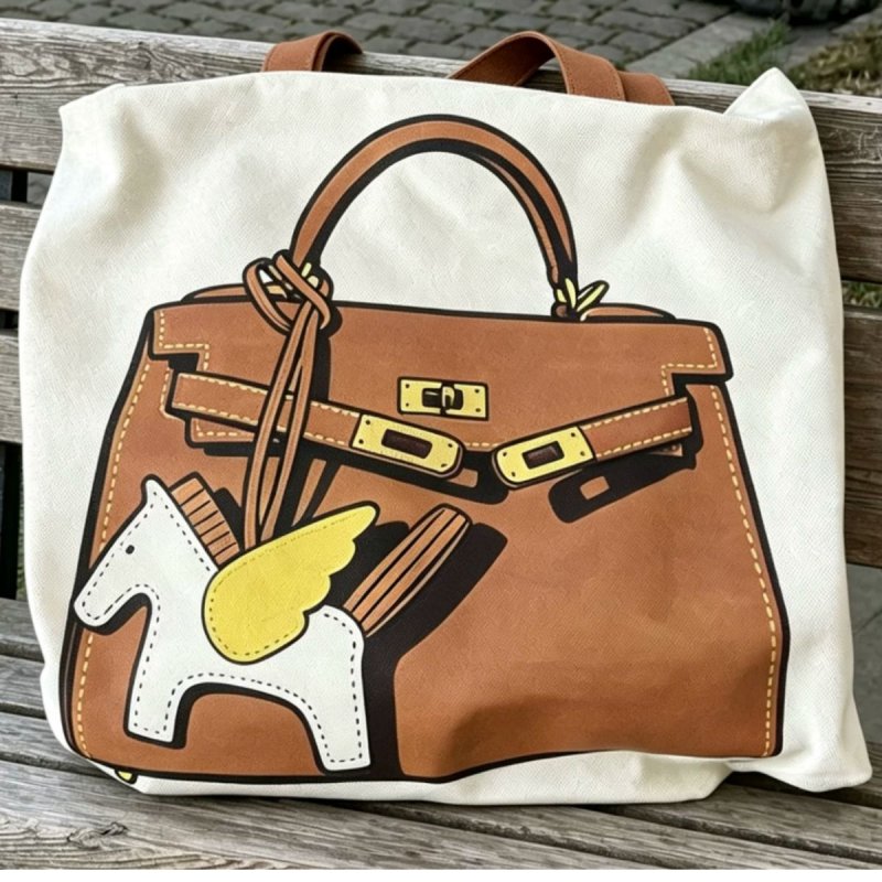 画像2: Trompe L'oeil Firkin Bag Painted Canvas Tote Shoulder Underarm Bag My Other だまし絵 ファーキンバッグ プリントトートショルダーショッピングキャンバスバッグ (2)