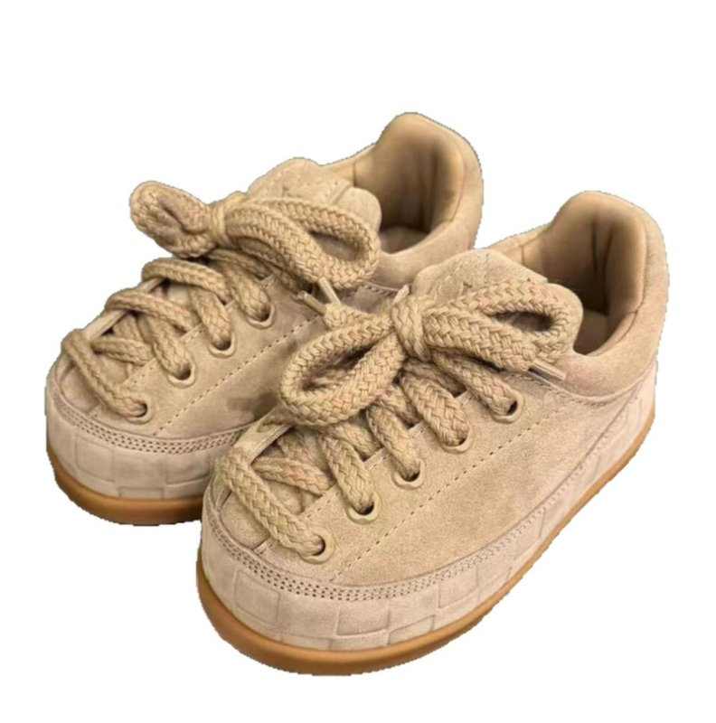 画像1: Unisex Platform Puff-Quilted Lace-Up Sneakers round-toe  sneakers　ユニセックス男女兼用厚底レザーラウンドトゥパフ厚底レースアップスニーカーシューズ (1)