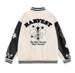 画像5: Leather-Sleeve Varsity Jacket with Floral Embroidery baseball uniform jacket blouson  ユニセックス 男女兼用 フラワーモチーフ刺繍レザースリーブ スタジアムジャンパー スタジャンジャケット ブルゾン (5)