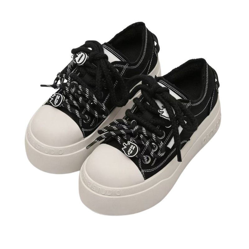 画像3: Unisex Almond-toed round-toe platform lace-up sneakers　ユニセックス男女兼用アーモンドトゥラウンドトゥ厚底レースアップスニーカーシューズ (3)