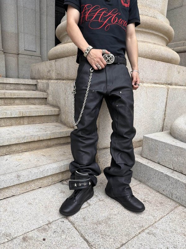 画像6: Leather high-top sneaker boots with five-star studsshoes ユニセックス 男女兼用レザー5スタースタッズハイカットレースアップスニーカー shoes ユニセックス 男女兼用ペイズリーバンダナ柄ポイントレザー レースアップスニーカー (6)