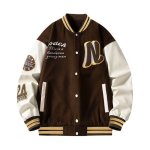 画像3: Leather-Sleeve Nlogo  Embroidery baseball uniform jacket blouson  ユニセックス 男女兼用 Nロゴエンブレム刺繍レザースリーブ スタジアムジャンパー スタジャンジャケット ブルゾン (3)