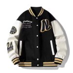 画像2: Leather-Sleeve Nlogo  Embroidery baseball uniform jacket blouson  ユニセックス 男女兼用 Nロゴエンブレム刺繍レザースリーブ スタジアムジャンパー スタジャンジャケット ブルゾン (2)