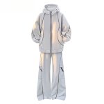 画像2: Unisex Basic Line Hoodie & Pants Set Jacket and Pants Set　フーディ＆パンツベーシックライン付きセットアップ上下  (2)
