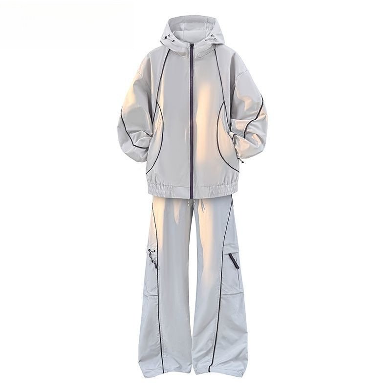 画像2: Unisex Basic Line Hoodie & Pants Set Jacket and Pants Set　フーディ＆パンツベーシックライン付きセットアップ上下  (2)