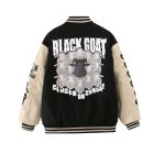 画像1: Buffalo embroidered thick leather sleeve BASEBALL JACKET baseball uniform jacket blouson  ユニセックス 男女兼用バッファロー刺繍裏地 キルティング スタジアムジャンパー スタジャンジャケット ブルゾン (1)