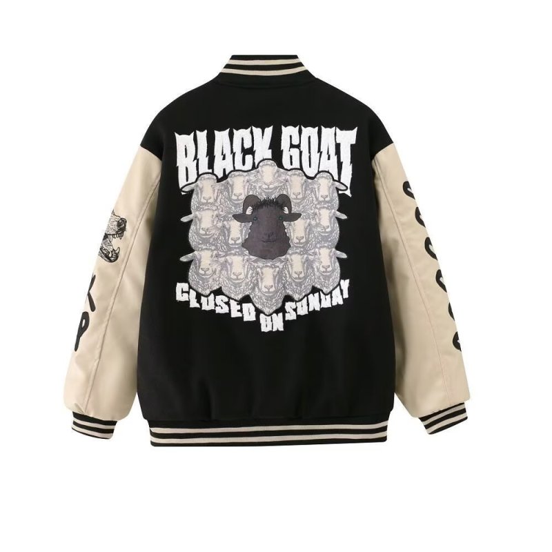 画像1: Buffalo embroidered thick leather sleeve BASEBALL JACKET baseball uniform jacket blouson  ユニセックス 男女兼用バッファロー刺繍裏地 キルティング スタジアムジャンパー スタジャンジャケット ブルゾン (1)
