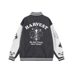 画像4: Leather-Sleeve Varsity Jacket with Floral Embroidery baseball uniform jacket blouson  ユニセックス 男女兼用 フラワーモチーフ刺繍レザースリーブ スタジアムジャンパー スタジャンジャケット ブルゾン (4)