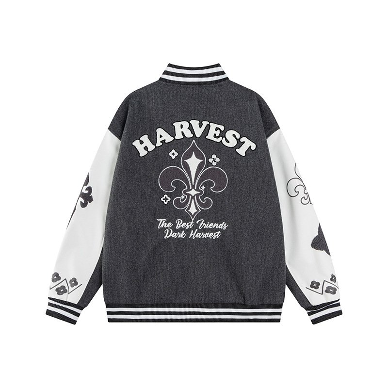 画像4: Leather-Sleeve Varsity Jacket with Floral Embroidery baseball uniform jacket blouson  ユニセックス 男女兼用 フラワーモチーフ刺繍レザースリーブ スタジアムジャンパー スタジャンジャケット ブルゾン (4)