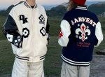 画像7: Leather-Sleeve Varsity Jacket with Floral Embroidery baseball uniform jacket blouson  ユニセックス 男女兼用 フラワーモチーフ刺繍レザースリーブ スタジアムジャンパー スタジャンジャケット ブルゾン (7)