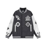画像1: Leather-Sleeve Varsity Jacket with Floral Embroidery baseball uniform jacket blouson  ユニセックス 男女兼用 フラワーモチーフ刺繍レザースリーブ スタジアムジャンパー スタジャンジャケット ブルゾン (1)