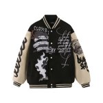 画像2: Buffalo embroidered thick leather sleeve BASEBALL JACKET baseball uniform jacket blouson  ユニセックス 男女兼用バッファロー刺繍裏地 キルティング スタジアムジャンパー スタジャンジャケット ブルゾン (2)