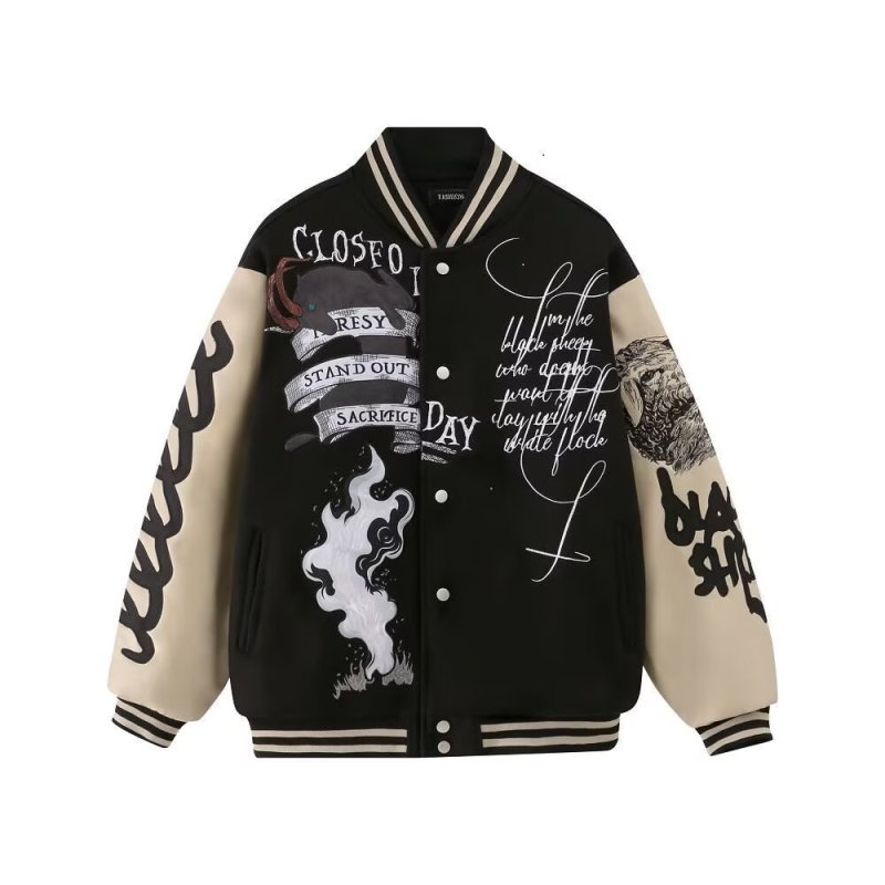 画像2: Buffalo embroidered thick leather sleeve BASEBALL JACKET baseball uniform jacket blouson  ユニセックス 男女兼用バッファロー刺繍裏地 キルティング スタジアムジャンパー スタジャンジャケット ブルゾン (2)