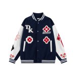 画像3: Leather-Sleeve Varsity Jacket with Floral Embroidery baseball uniform jacket blouson  ユニセックス 男女兼用 フラワーモチーフ刺繍レザースリーブ スタジアムジャンパー スタジャンジャケット ブルゾン (3)