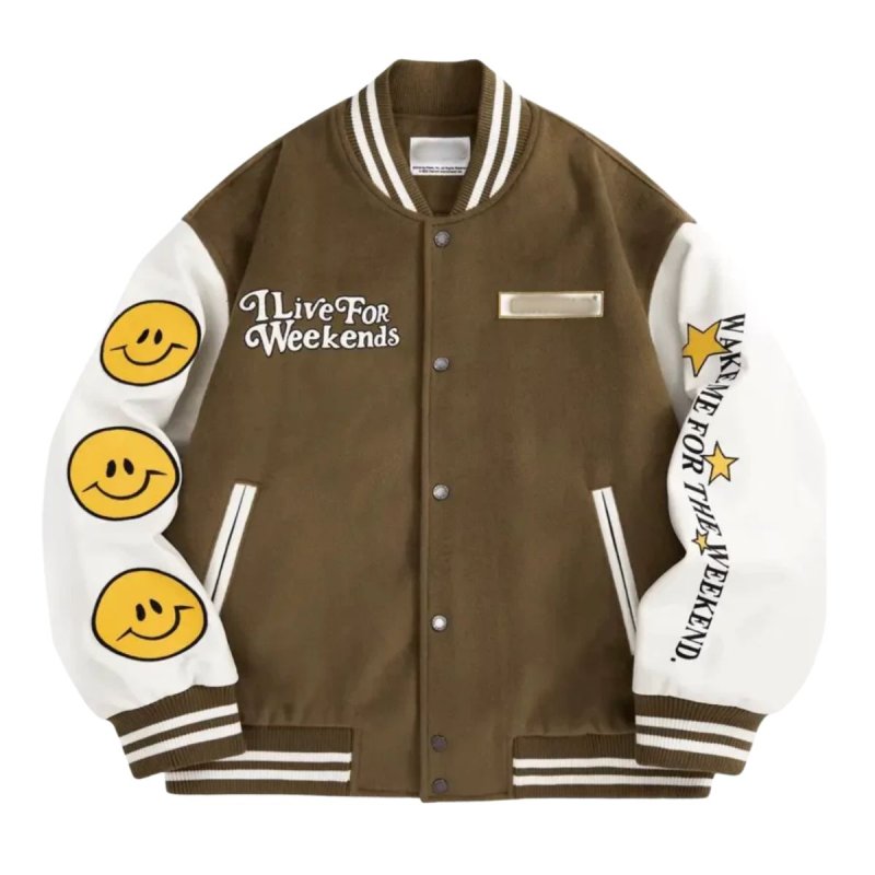 画像1: garfield & bear＆smile embroidery baseball jacket stadium jacket baseball uniform jacket blouson  ユニセックス 男女兼用ガーフィールド＆ベア＆スマイル刺繍スタジアムジャンパー スタジャン MA-1 ボンバー ジャケット ブルゾン (1)