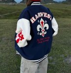 画像8: Leather-Sleeve Varsity Jacket with Floral Embroidery baseball uniform jacket blouson  ユニセックス 男女兼用 フラワーモチーフ刺繍レザースリーブ スタジアムジャンパー スタジャンジャケット ブルゾン (8)