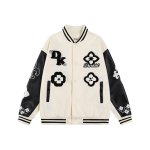 画像2: Leather-Sleeve Varsity Jacket with Floral Embroidery baseball uniform jacket blouson  ユニセックス 男女兼用 フラワーモチーフ刺繍レザースリーブ スタジアムジャンパー スタジャンジャケット ブルゾン (2)