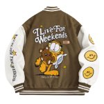 画像2: garfield & bear＆smile embroidery baseball jacket stadium jacket baseball uniform jacket blouson  ユニセックス 男女兼用ガーフィールド＆ベア＆スマイル刺繍スタジアムジャンパー スタジャン MA-1 ボンバー ジャケット ブルゾン (2)