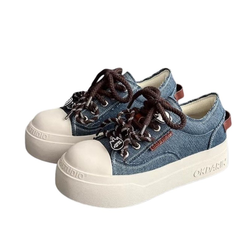 画像2: Unisex Almond-toed round-toe platform lace-up sneakers　ユニセックス男女兼用アーモンドトゥラウンドトゥ厚底レースアップスニーカーシューズ (2)