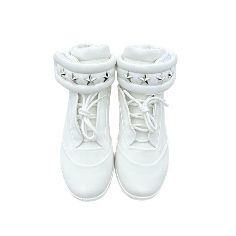 画像5: Leather high-top sneaker boots with five-star studsshoes ユニセックス 男女兼用レザー5スタースタッズハイカットレースアップスニーカー shoes ユニセックス 男女兼用ペイズリーバンダナ柄ポイントレザー レースアップスニーカー (5)