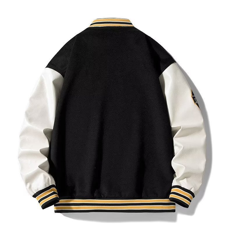 画像4: Leather-Sleeve Nlogo  Embroidery baseball uniform jacket blouson  ユニセックス 男女兼用 Nロゴエンブレム刺繍レザースリーブ スタジアムジャンパー スタジャンジャケット ブルゾン (4)