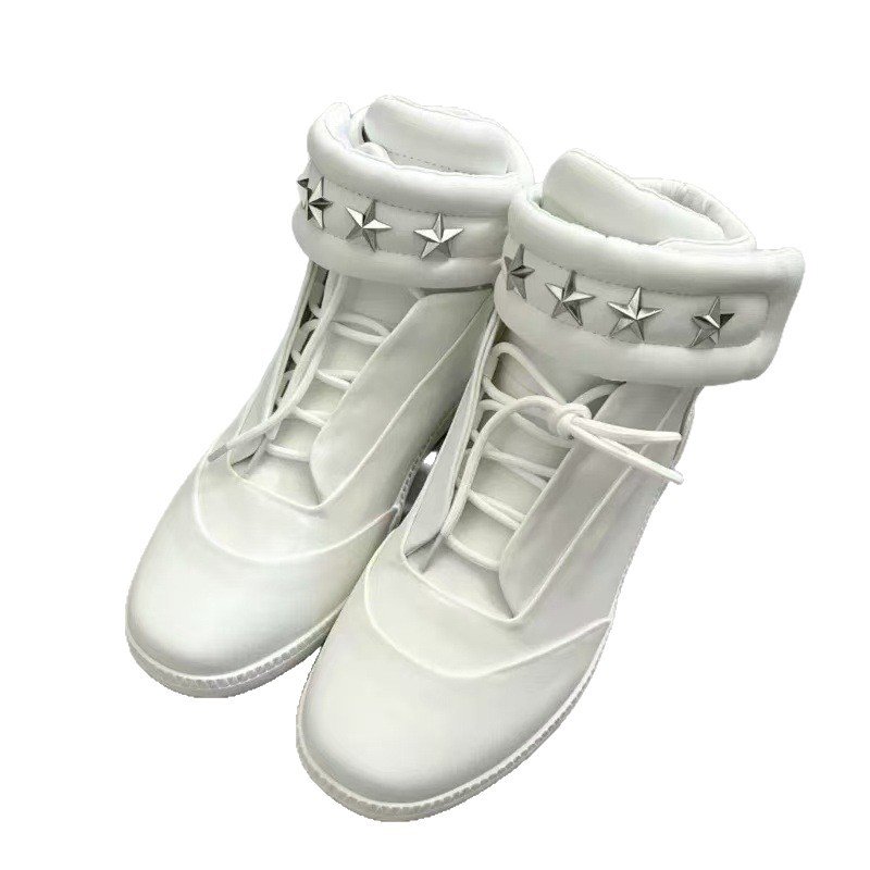 画像2: Leather high-top sneaker boots with five-star studsshoes ユニセックス 男女兼用レザー5スタースタッズハイカットレースアップスニーカー shoes ユニセックス 男女兼用ペイズリーバンダナ柄ポイントレザー レースアップスニーカー (2)