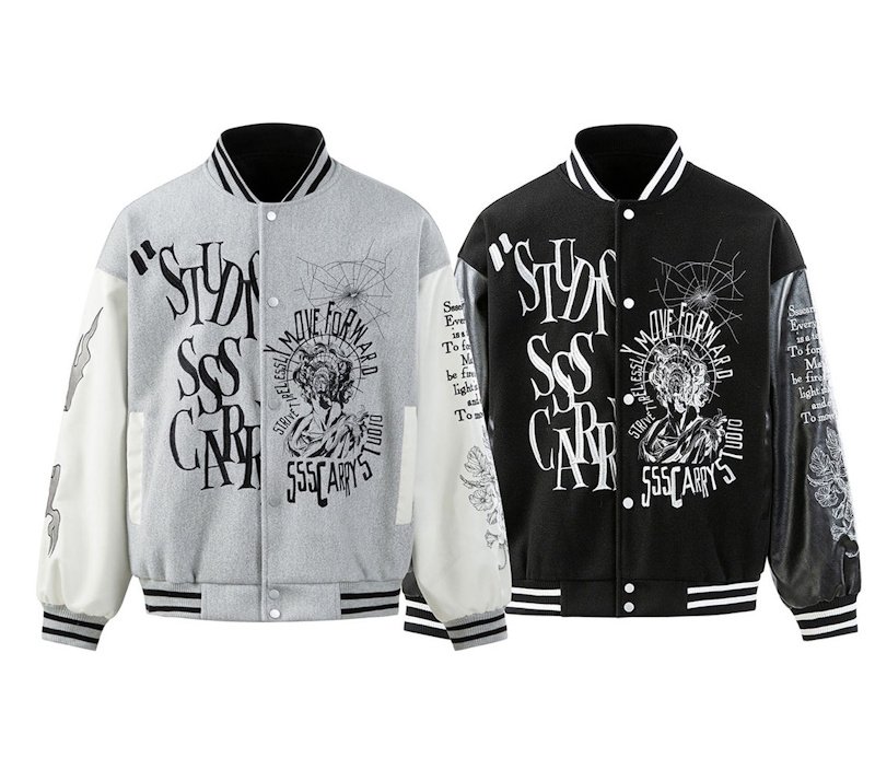 画像3: STUDIOONE American Retro Embroidered Baseball Jacket baseball uniform jacket blouson  ユニセックス 男女兼用アメリカンレトロ 刺繍レザースリーブ スタジアムジャンパー スタジャンジャケット ブルゾン (3)
