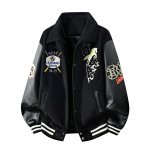 画像3: Regular-Collar Varsity Jacket with Leather Sleeves and OBA Horse Embroiderybaseball uniform jacket blouson  ユニセックス 男女兼用 OBA＆ホースエンブレム刺繍レザースリーブ スタジアムジャンパー スタジャンジャケット ブルゾン (3)