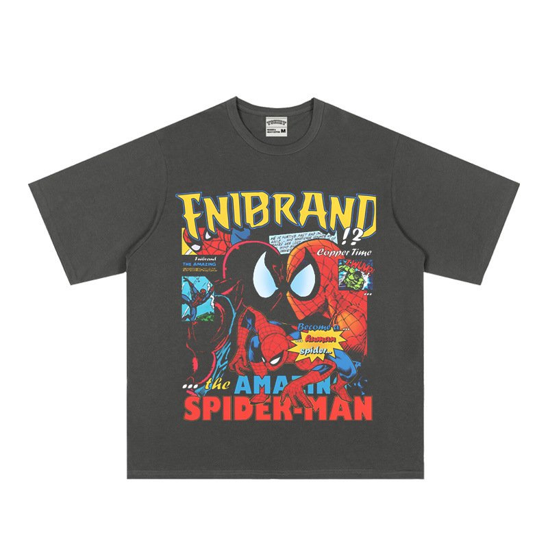画像6: Vintage Spider-Man Print Short Sleeve T-Shirt  ユニセックス 男女兼用スパイダーマン ヴィンテージ風 古着風 プリント 半袖 Tシャツ (6)