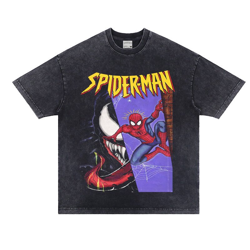 画像3: Vintage Spider-Man Print Short Sleeve T-Shirt  ユニセックス 男女兼用スパイダーマン ヴィンテージ風 古着風 プリント 半袖 Tシャツ (3)