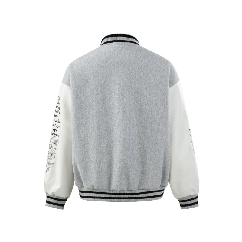 画像4: STUDIOONE American Retro Embroidered Baseball Jacket baseball uniform jacket blouson  ユニセックス 男女兼用アメリカンレトロ 刺繍レザースリーブ スタジアムジャンパー スタジャンジャケット ブルゾン (4)